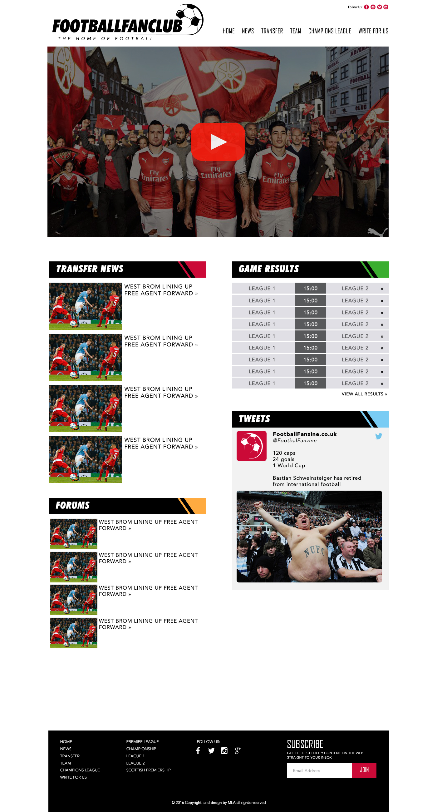 football fanzine league page design