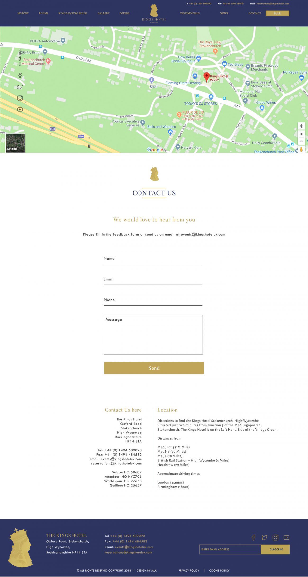 The Kings Hotel contact page - Web design London - web design agency london