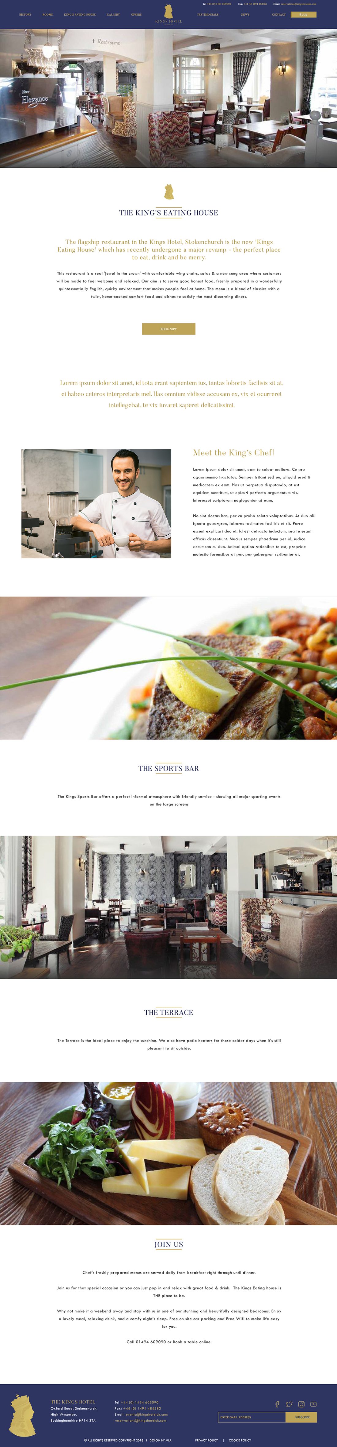The Kings Hotel restaurant page - Web design London - web design agency london